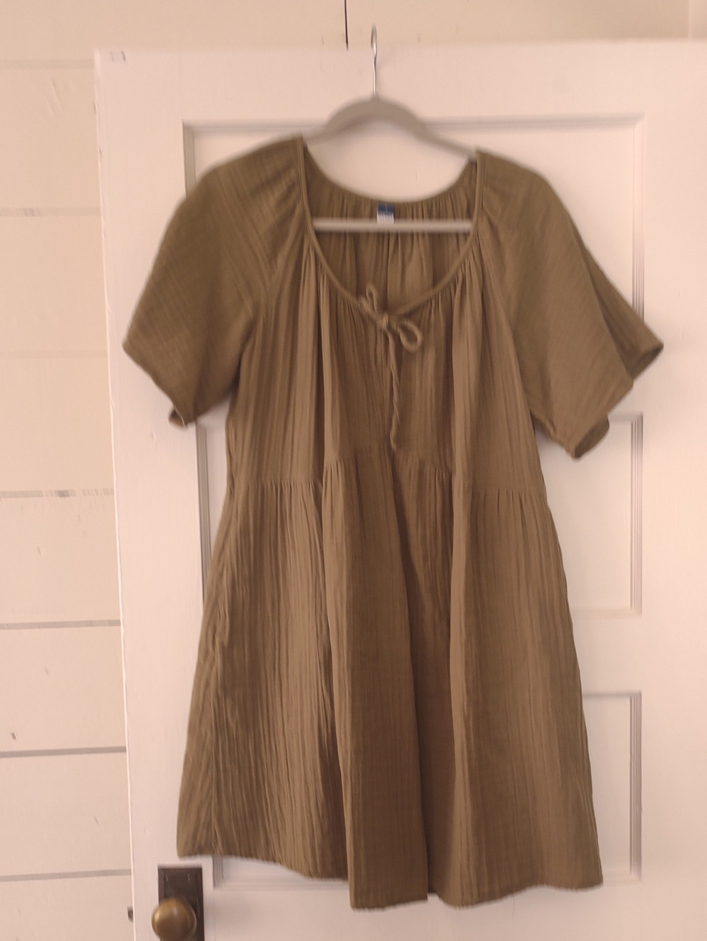 Women's Old Navy 100% Cotton Olive Tie-Front Smocked Waist Dress